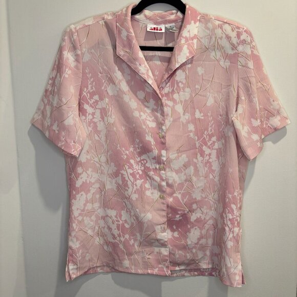 Vintage Pink Floral Crinkle Button up Blouse Size 12 - Picture 4 of 13